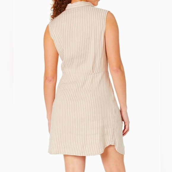 Nic+Zoe Linen Blend Tan Nude Striped Tie Waist Collared Sleeveless Dress Size XL - Picture 2 of 9
